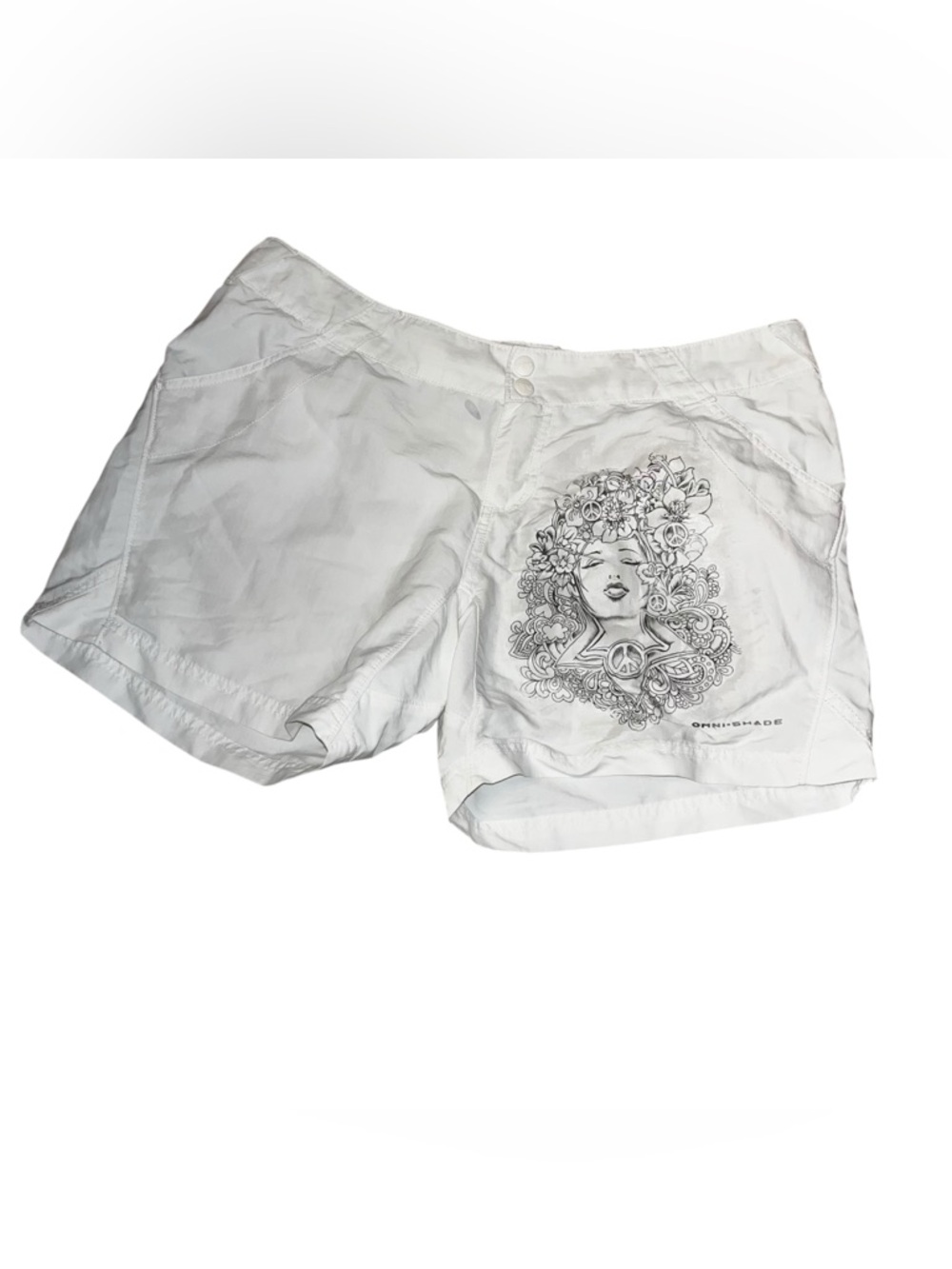 Columbia white board shorts beach swim surf white artsy woman drawing L large